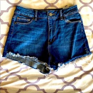 Paige High Waisted Denim Dark Wash Jean Shorts